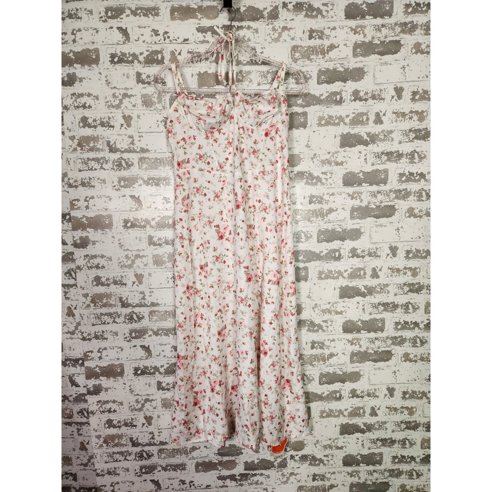 Floral Boho Midi Dress Large Sweetheart Bustier White Pink Fairy Vintage Inspo